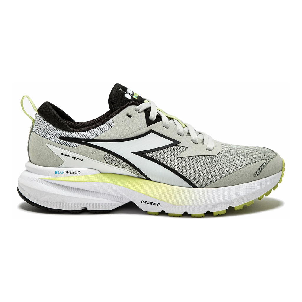 Diadora Mythos Blushield Vigore 3 — Silver DD - White - Black — Size B — Width 10 — Top View