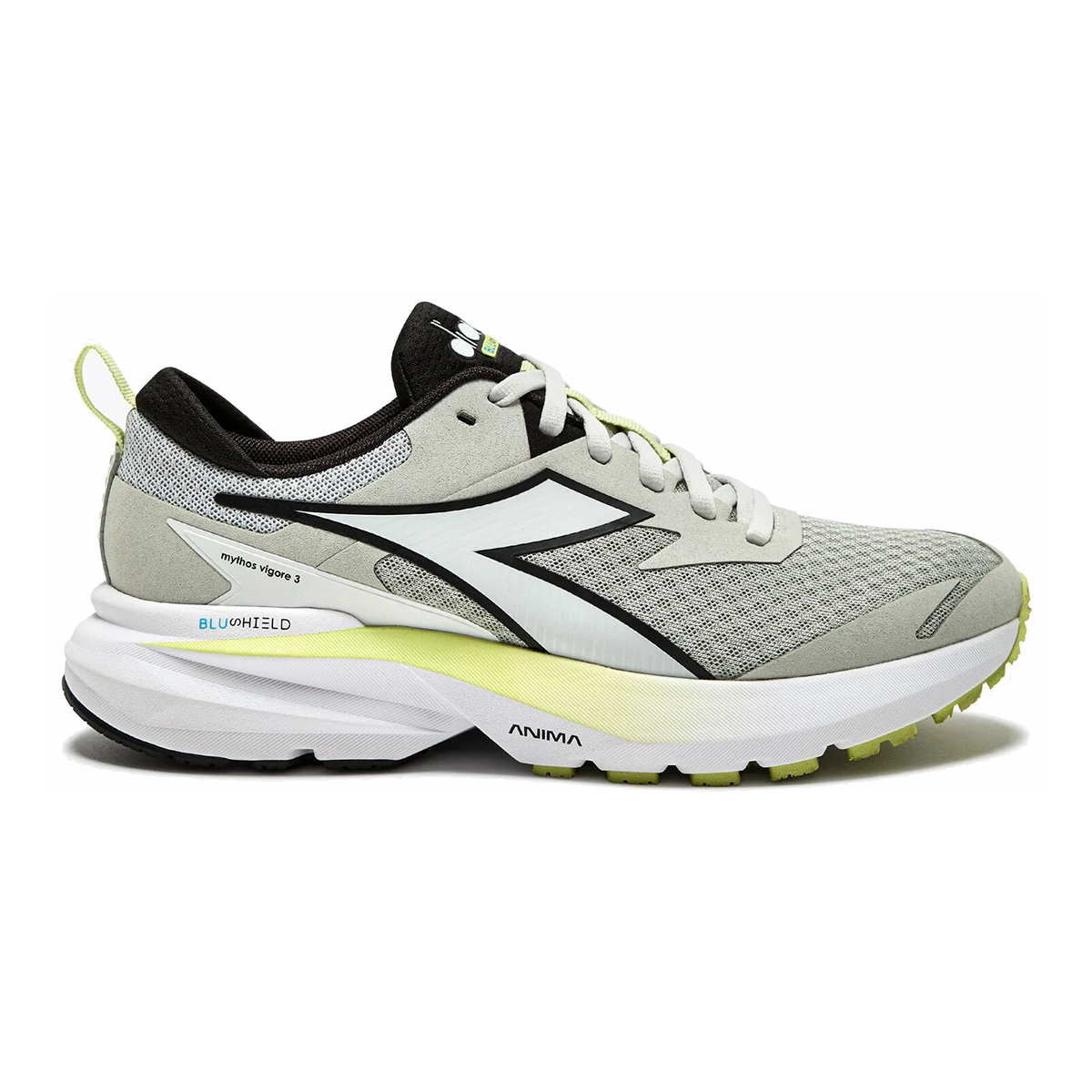 Diadora Mythos Blushield Vigore 3 — Silver DD - White - Black — Size B — Width 10 — Top View