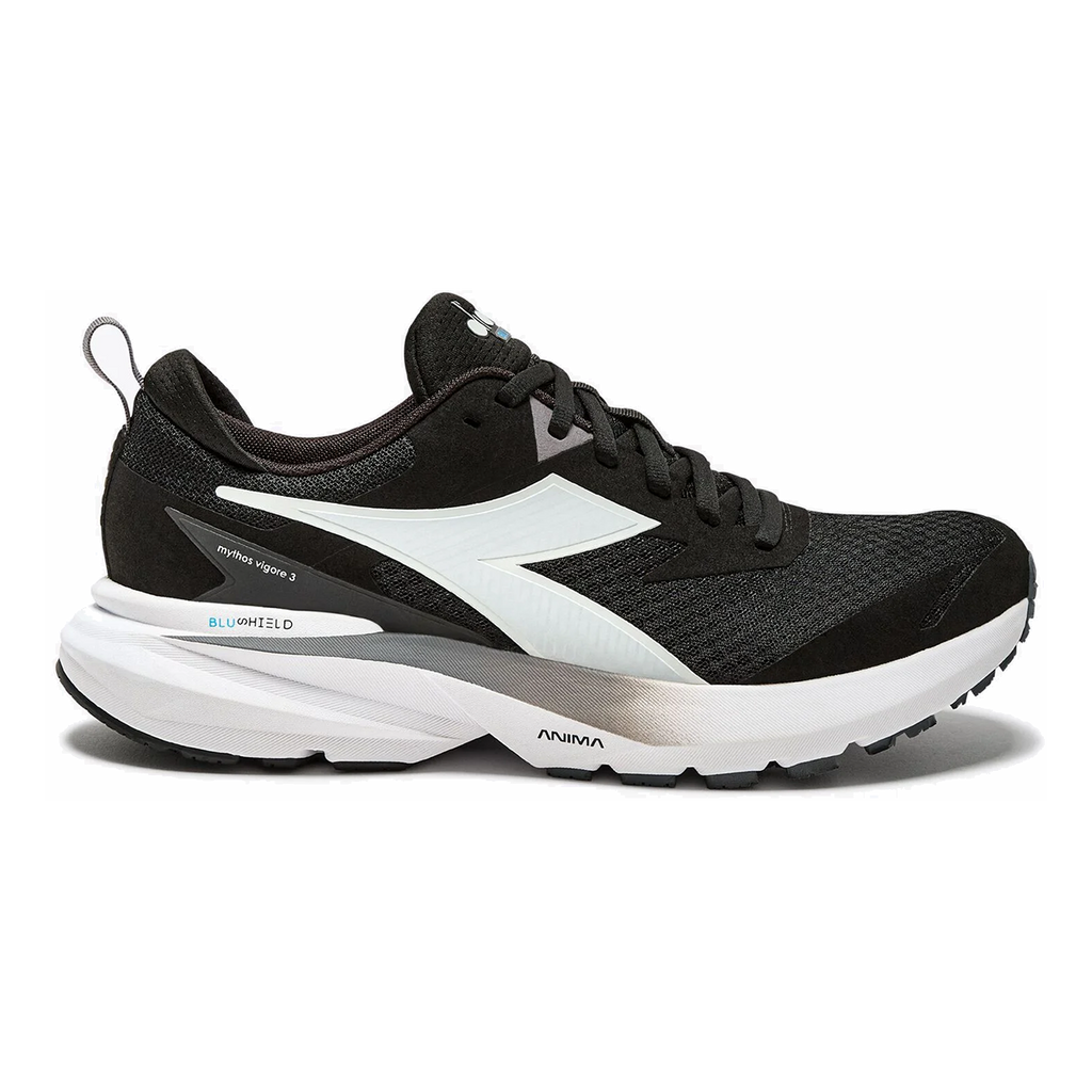 Diadora Mythos Blushield Vigore 3 — White - Black - Silver DD — Size D — Width 10 — Top View