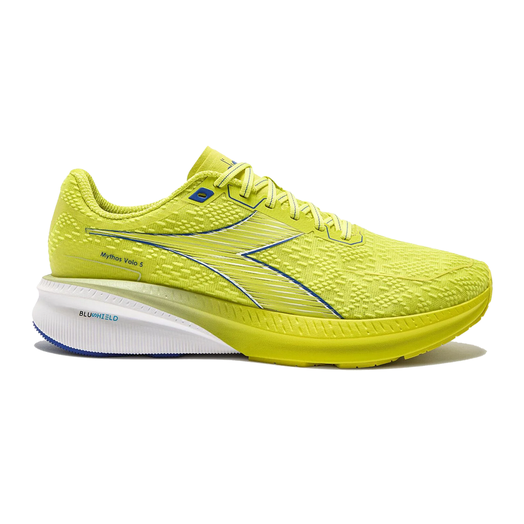 Diadora Mythos Blushield Volo 5 — White - Nectarine - Lemon Chrome — Size D — Width 10 — Top View