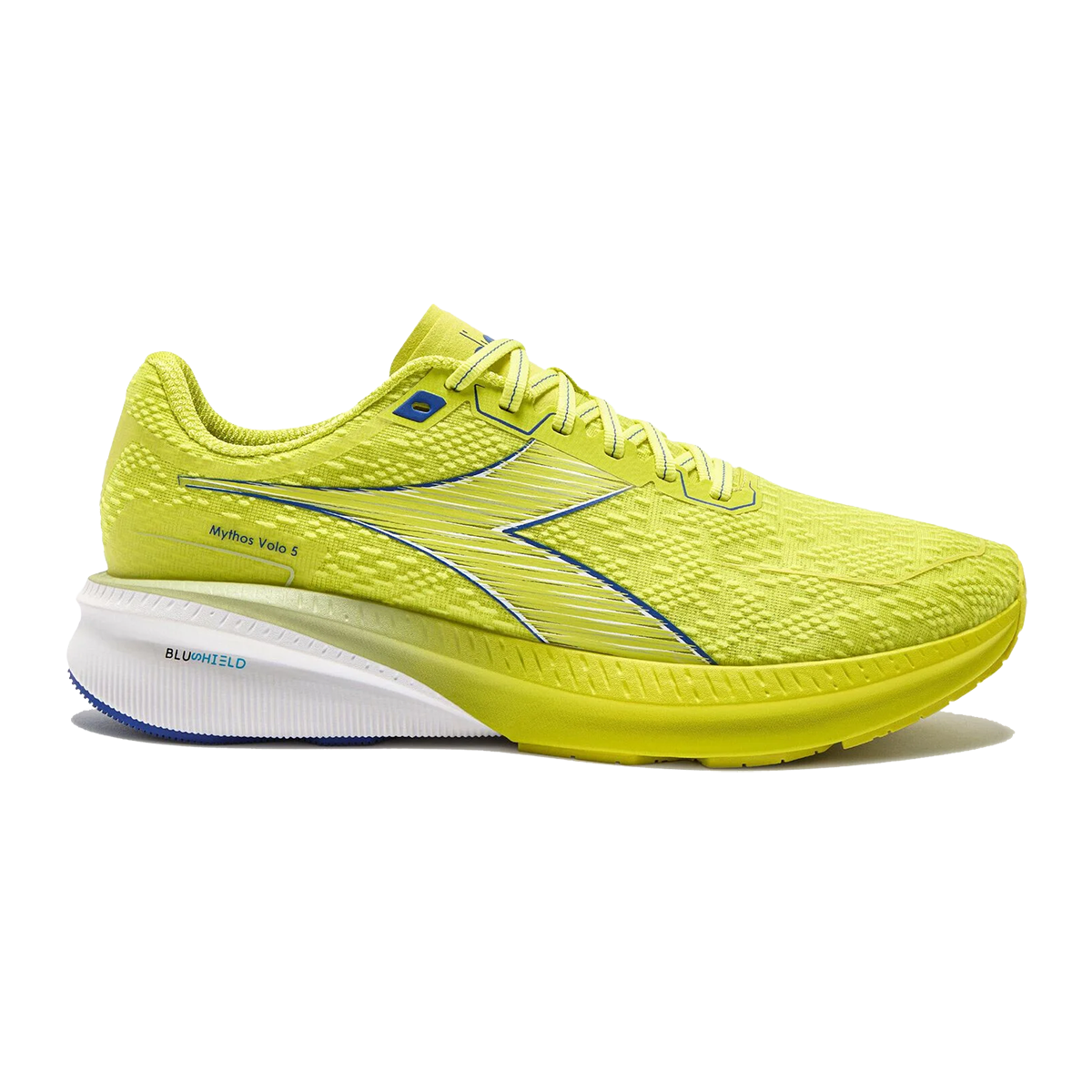 Diadora Mythos Blushield Volo 5 — White - Nectarine - Lemon Chrome — Size D — Width 10 — Top View
