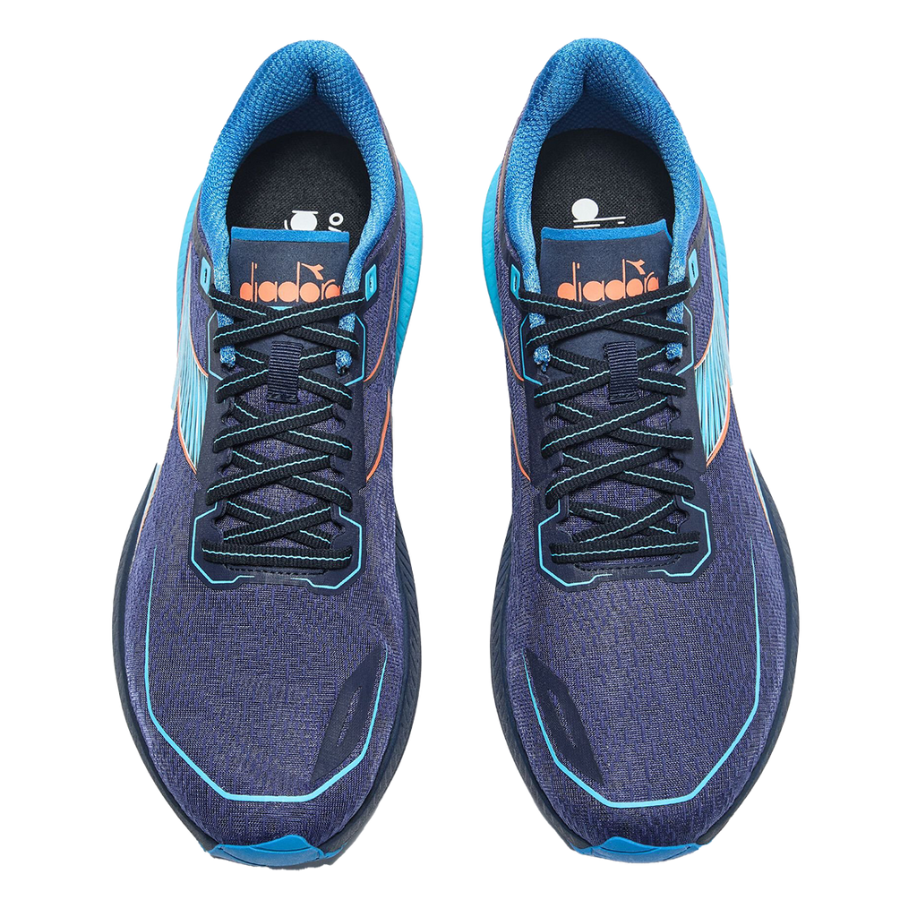 Diadora Mythos Blushield Volo 5 — White - Nectarine - Lemon Chrome — Size D — Width 10 — Side View