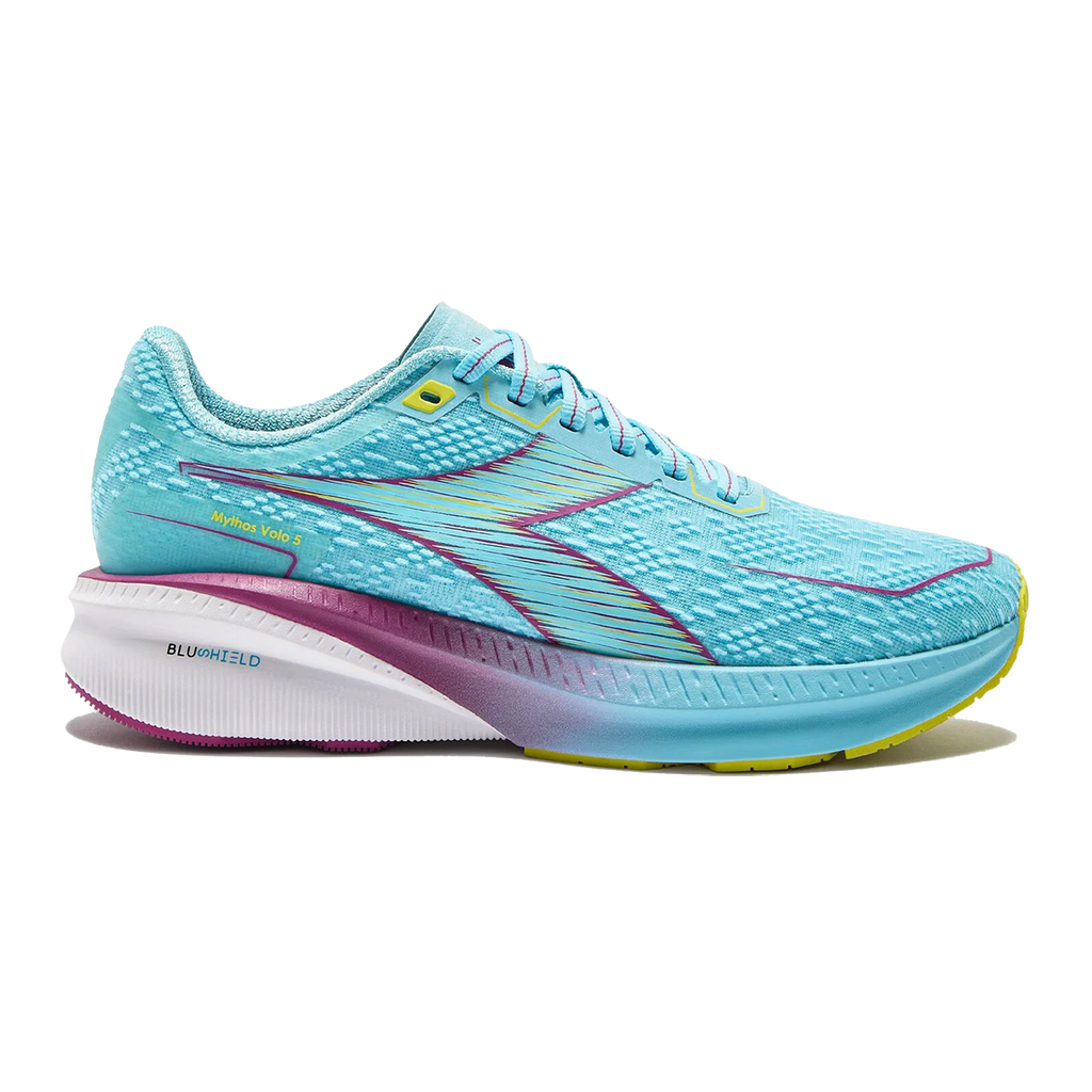 Diadora Mythos Blushield Volo 5 — White - Fandango Pink - Nectar — Size B — Width 10 — Front View