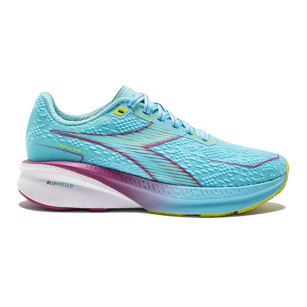 Diadora Mythos Blushield Volo 5 — White - Fandango Pink - Nectar — Size B — Width 10 — Front View