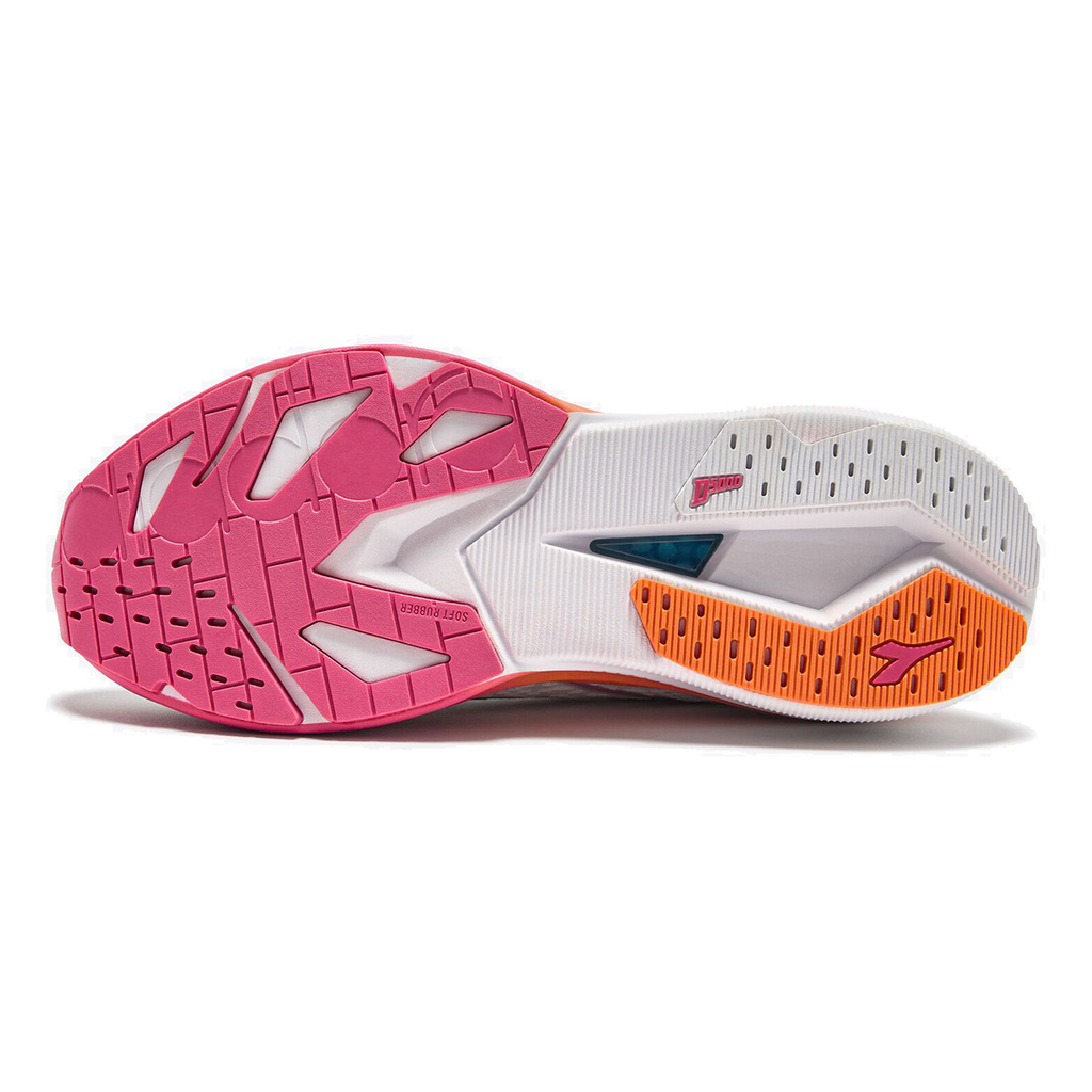 Diadora Mythos Blushield Volo 5 — White - Fandango Pink - Nectar — Size B — Width 10 — Lifestyle View