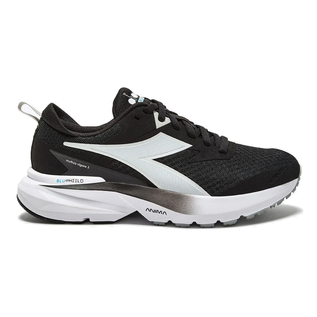 Diadora Mythos Blushield Vigore 3 — Black - White — Size 2E — Width 7.5 — Front View