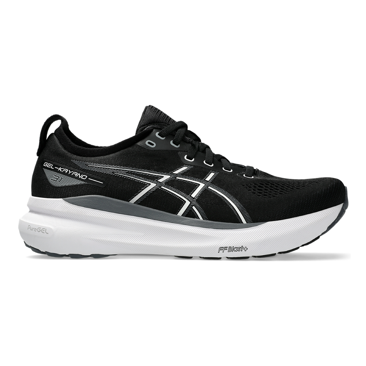 Asics Gel Kayano 31 — Black - White — Size D — Width 7 — Front View