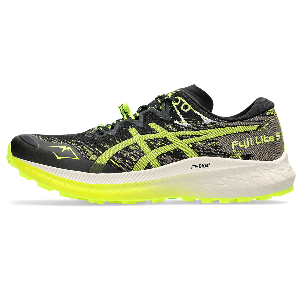 Asics Fuji Lite 5 — Black - Safety Yellow — Size D — Width 9.5 — Side View