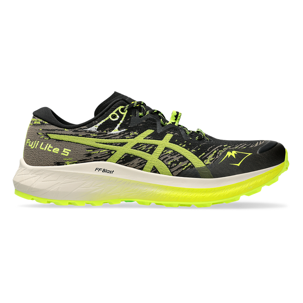 Asics Fuji Lite 5 — Black - Safety Yellow — Size D — Width 9.5 — Front View