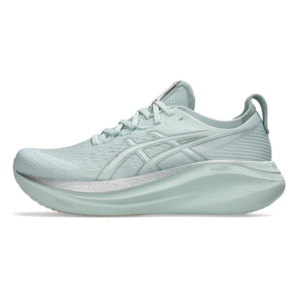 Asics Gel Nimbus 27 Pure Aqua - White — Pure Aqua - White — Size D — Width 6 — Side View