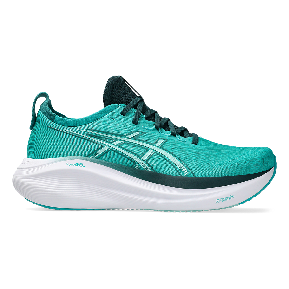 Asics Gel Nimbus 27 Wave Teal - Saxon Green — Wave Teal - Saxon Green — Size D — Width 6 — Front View
