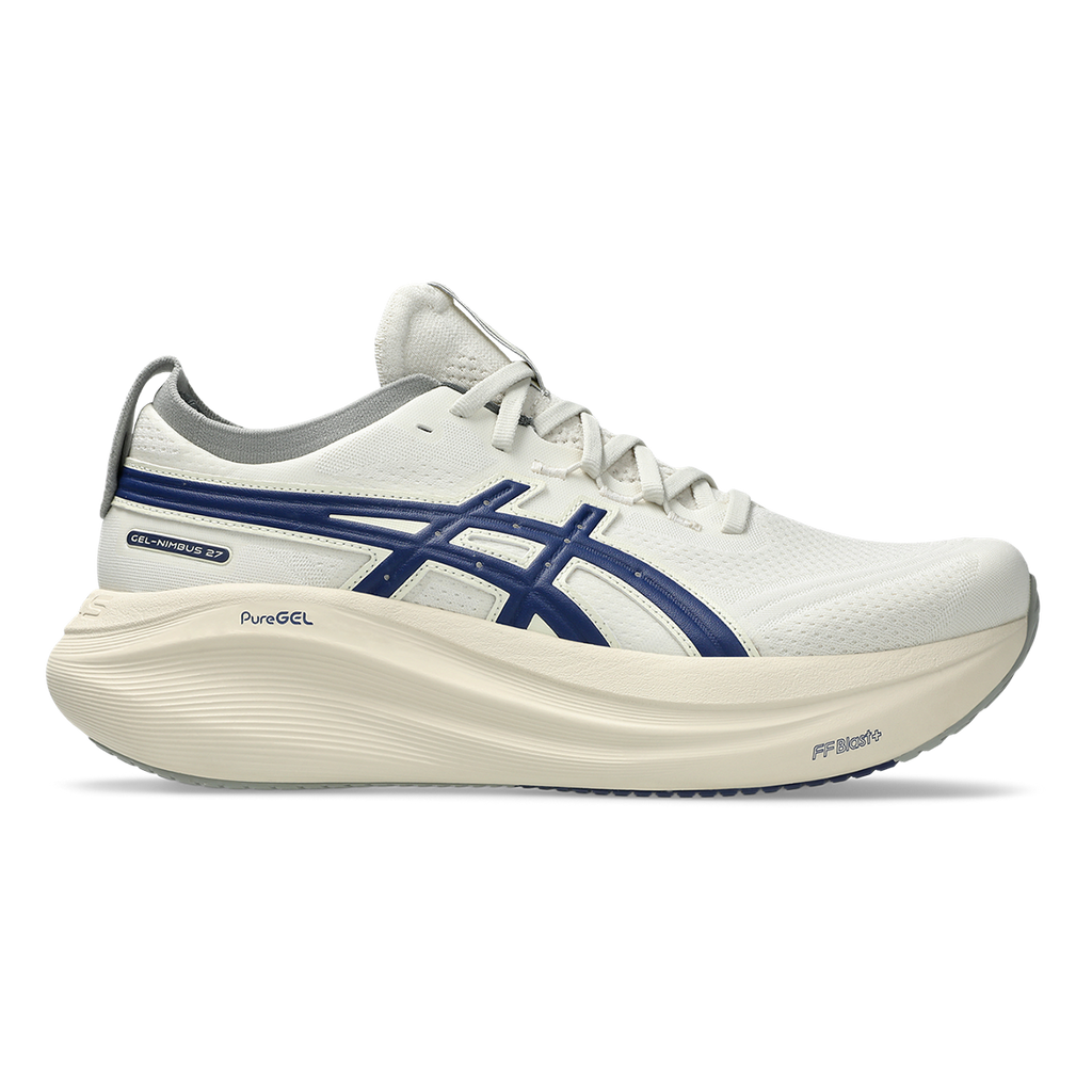 Asics Gel Nimbus 27 ATC — Birch - Indigo Blue — Size B — Width 10 — Front View