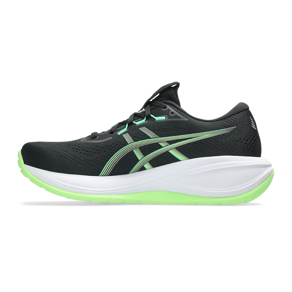 Asics Gel Cumulus 28 — Black - Illuminate Green — Size D — Width 6 — Side View