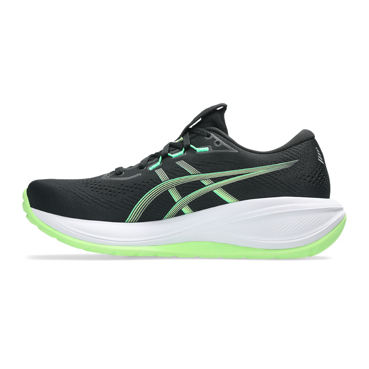 Asics Gel Cumulus 28 — Black - Illuminate Green — Size D — Width 6 — Side View
