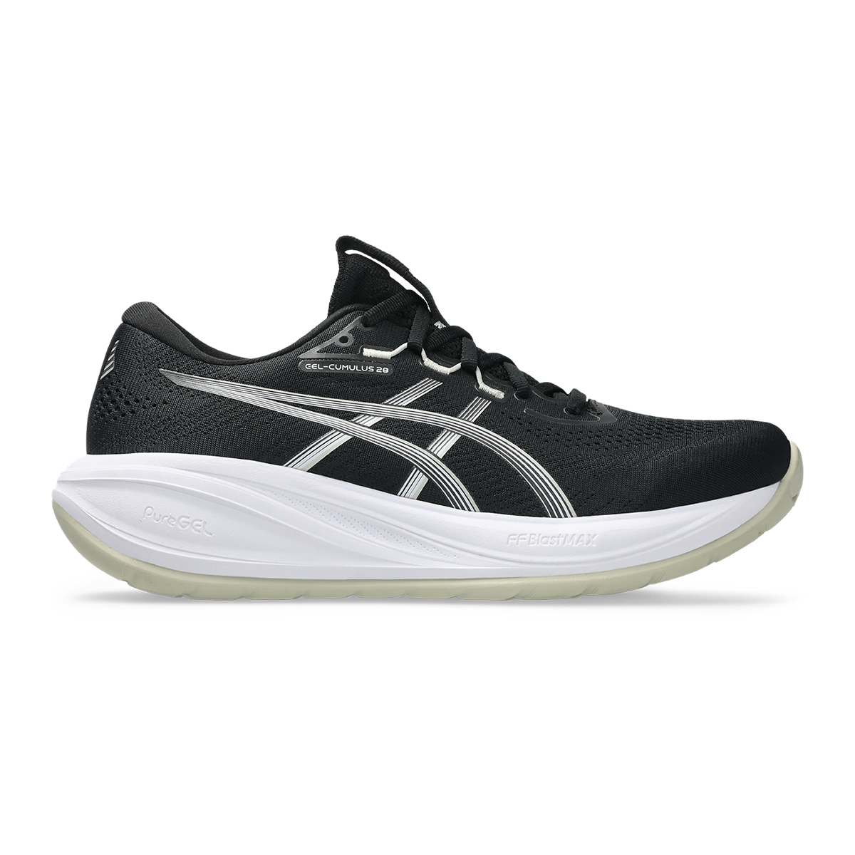 Asics Gel Cumulus 28 — Black - Illuminate Green — Size D — Width 6 — Detail View