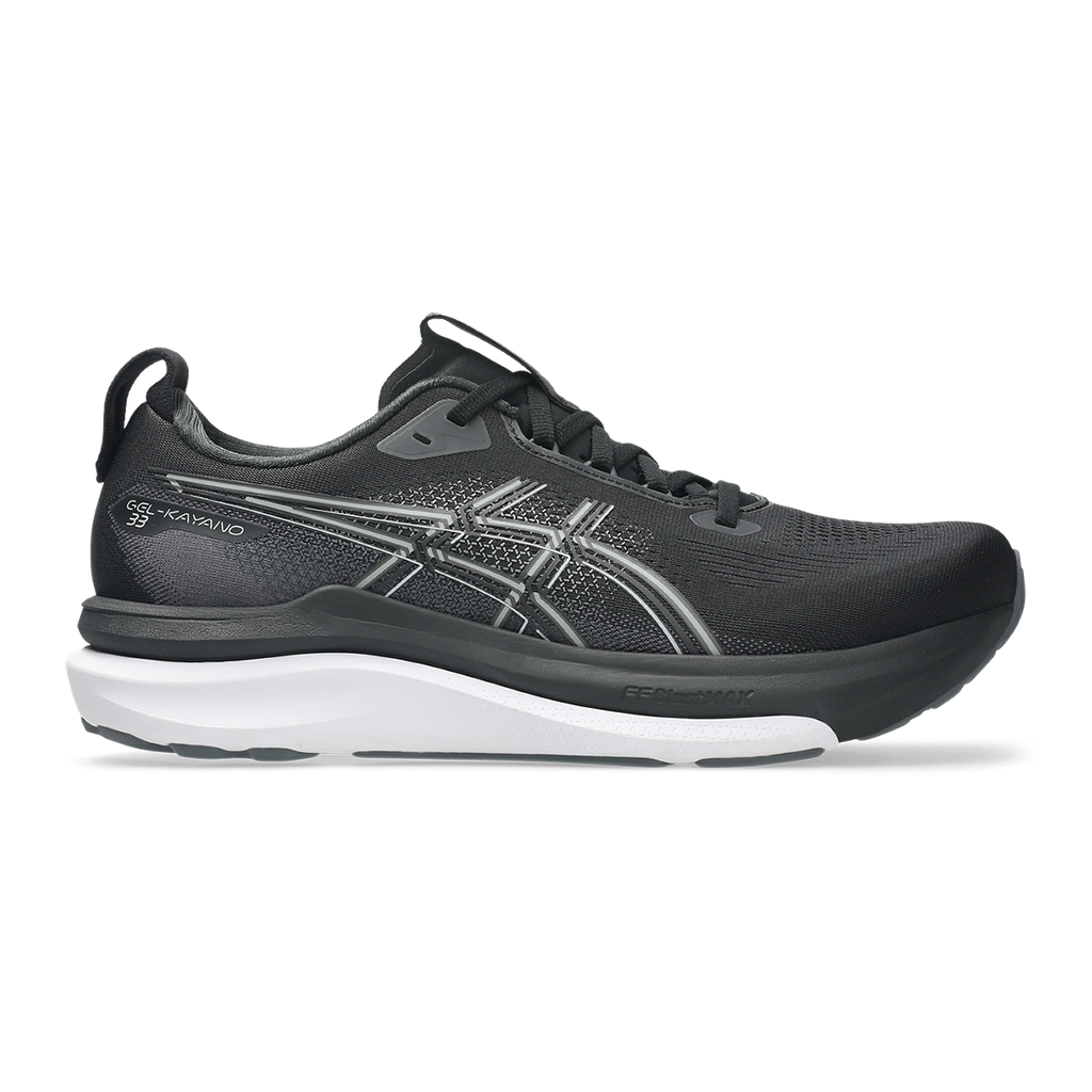 Asics Gel Kayano 33 — Black - White — Size D — Width 10 — Front View