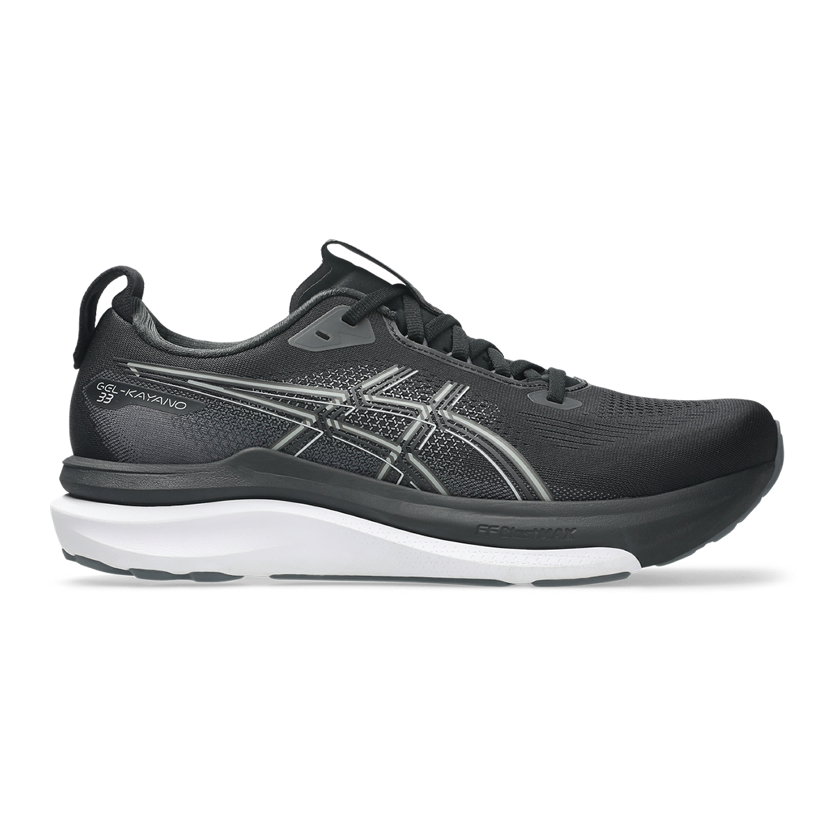 Asics Gel Kayano 33 — Black - White — Size D — Width 10 — Front View