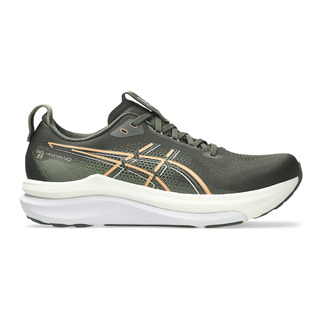 Asics Gel Kayano 33 — Black - White — Size D — Width 10 — Detail View