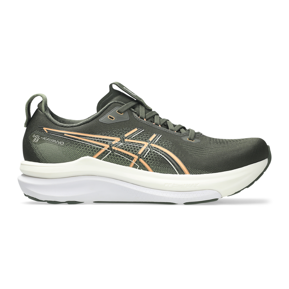 Asics Gel Kayano 33 — Black - White — Size D — Width 10 — Detail View