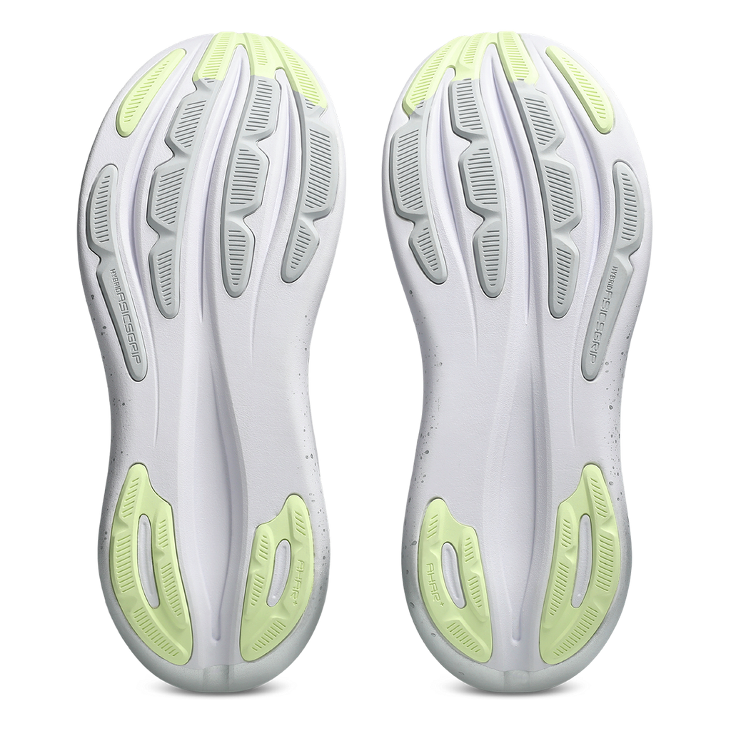 Asics Gel-Nimbus 28 Platinum — Platinum - Glow Green — Size D — Width 10 — Top View