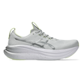 Asics Gel-Nimbus 28 Platinum — Platinum - Glow Green — Size D — Width 10 — Front View