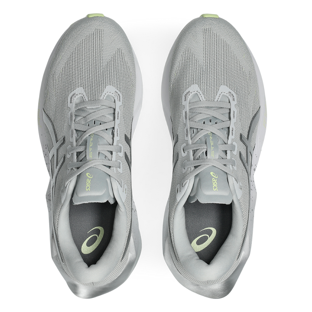 Asics Novablast 6 Platinum — Platinum - Glow Green — Size B — Width 5.5 — Back View