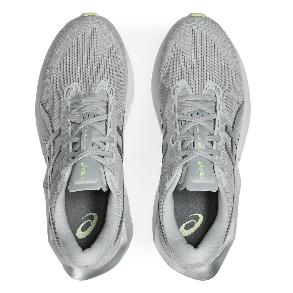 Asics Novablast 6 Platinum — Platinum - Glow Green — Size D — Width 6 — Back View