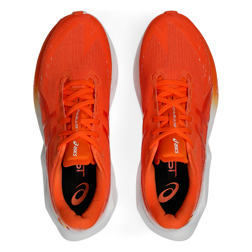 Asics Novablast 6 Tenka — Energy Orange - White — Size D — Width 10 — Back View