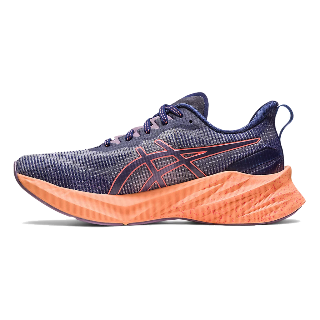 Asics Novablast 3 LE — Indigo Blue - Papaya — Size B — Width 11 — Side View