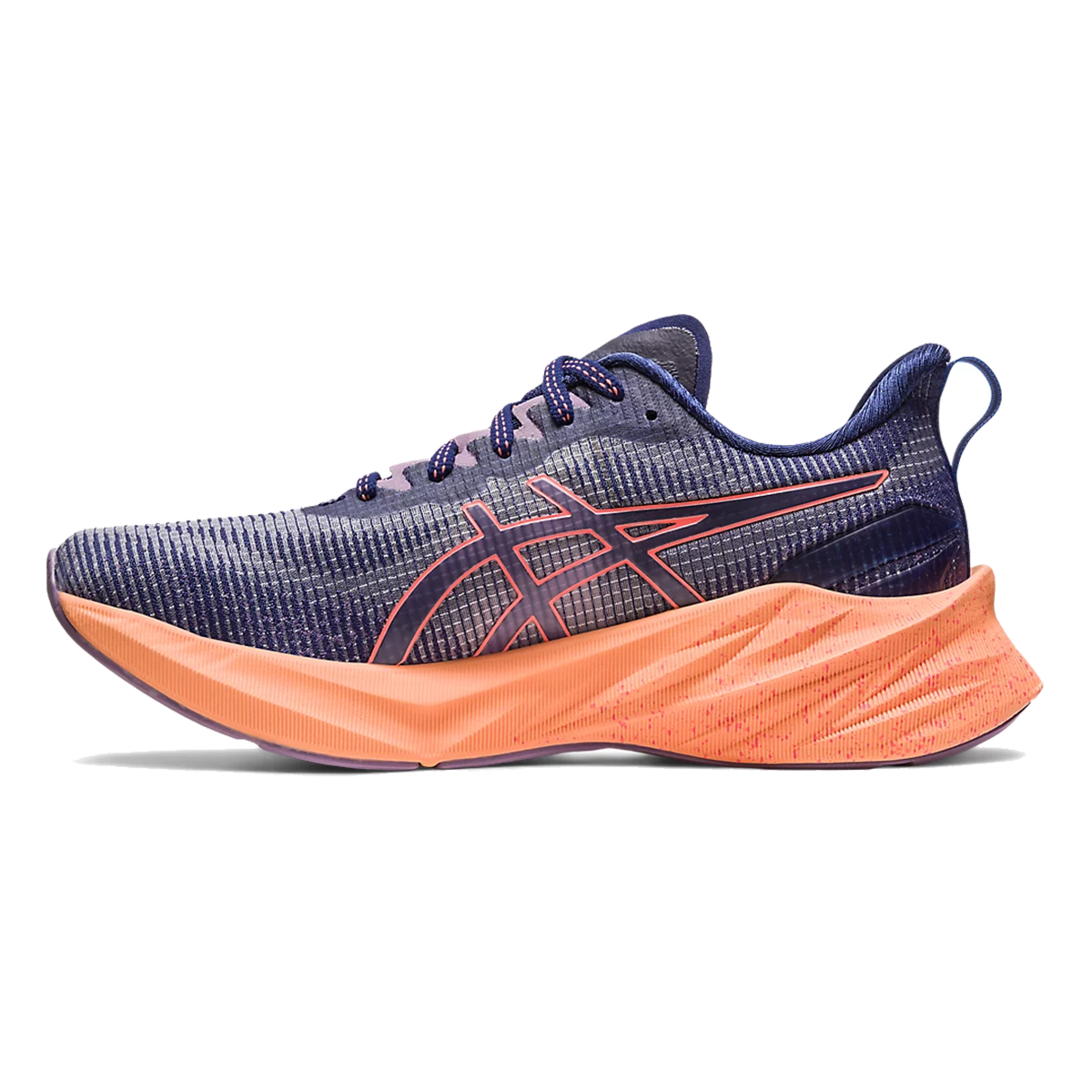 Asics Novablast 3 LE — Indigo Blue - Papaya — Size B — Width 11 — Side View