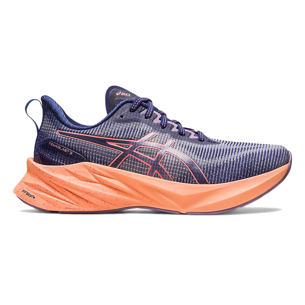Asics Novablast 3 LE — Indigo Blue - Papaya — Size B — Width 11 — Front View