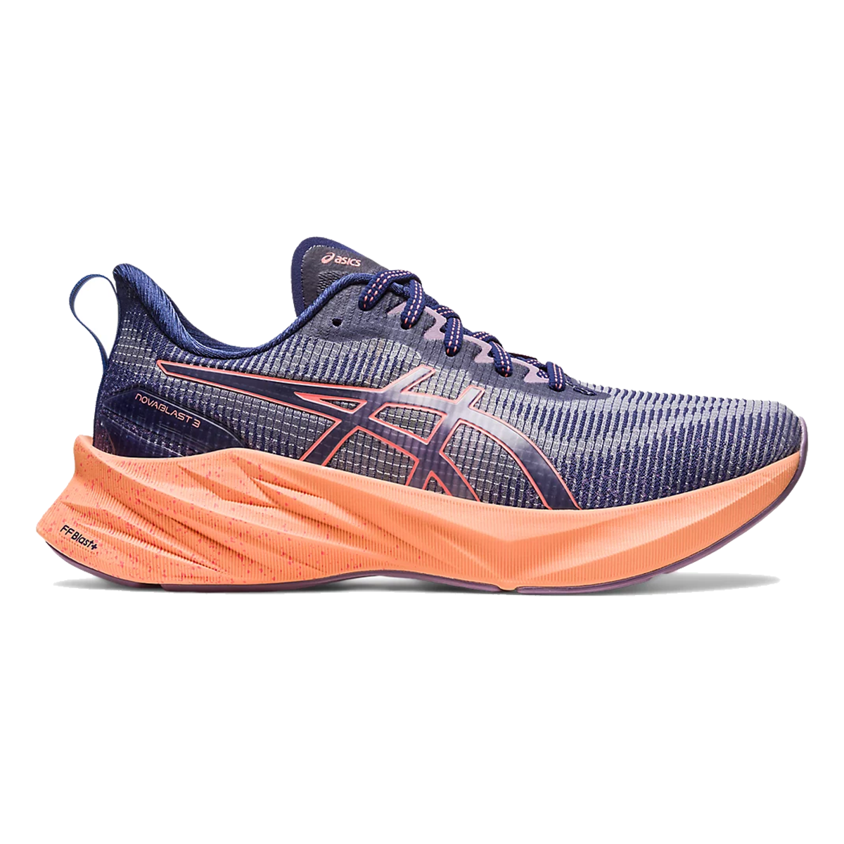 Asics Novablast 3 LE — Indigo Blue - Papaya — Size B — Width 11 — Front View