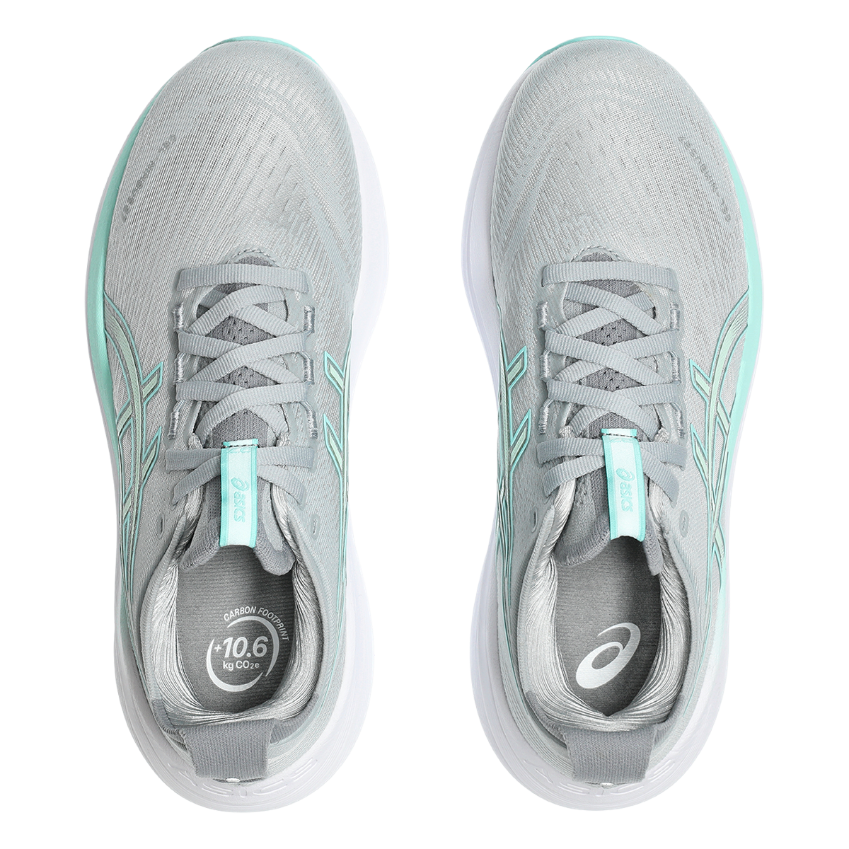 Asics Gel Nimbus 27 Piedmont Grey - Illuminate Mint — Piedmont Grey - Illuminate Mint — Size B — Width 5 — Back View