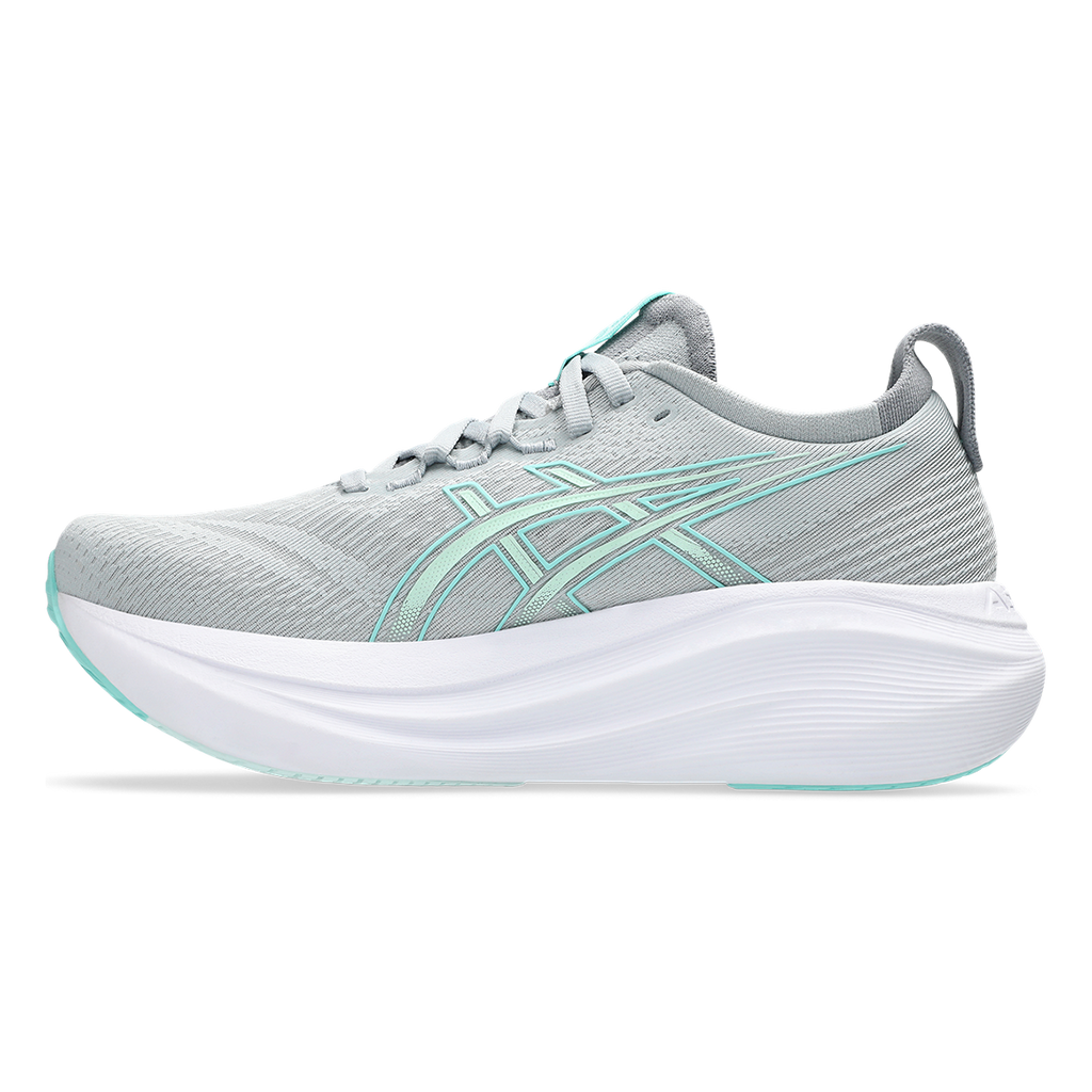 Asics Gel Nimbus 27 Piedmont Grey - Illuminate Mint — Piedmont Grey - Illuminate Mint — Size B — Width 5 — Side View