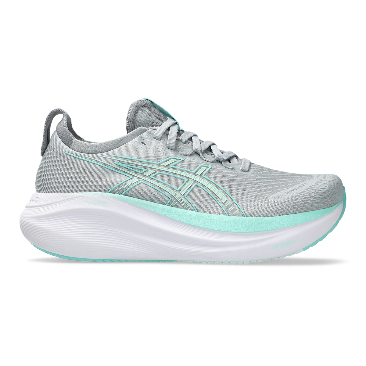 Asics Gel Nimbus 27 Piedmont Grey - Illuminate Mint — Piedmont Grey - Illuminate Mint — Size B — Width 5 — Front View