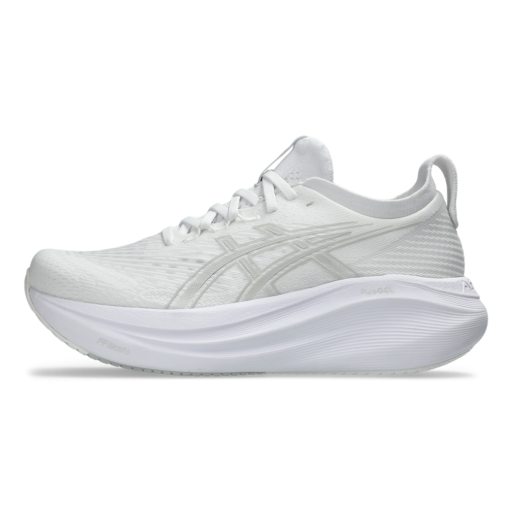 Asics Gel Nimbus 27 White - Glacier Grey — White - Glacier Grey — Size D — Width 6 — Side View