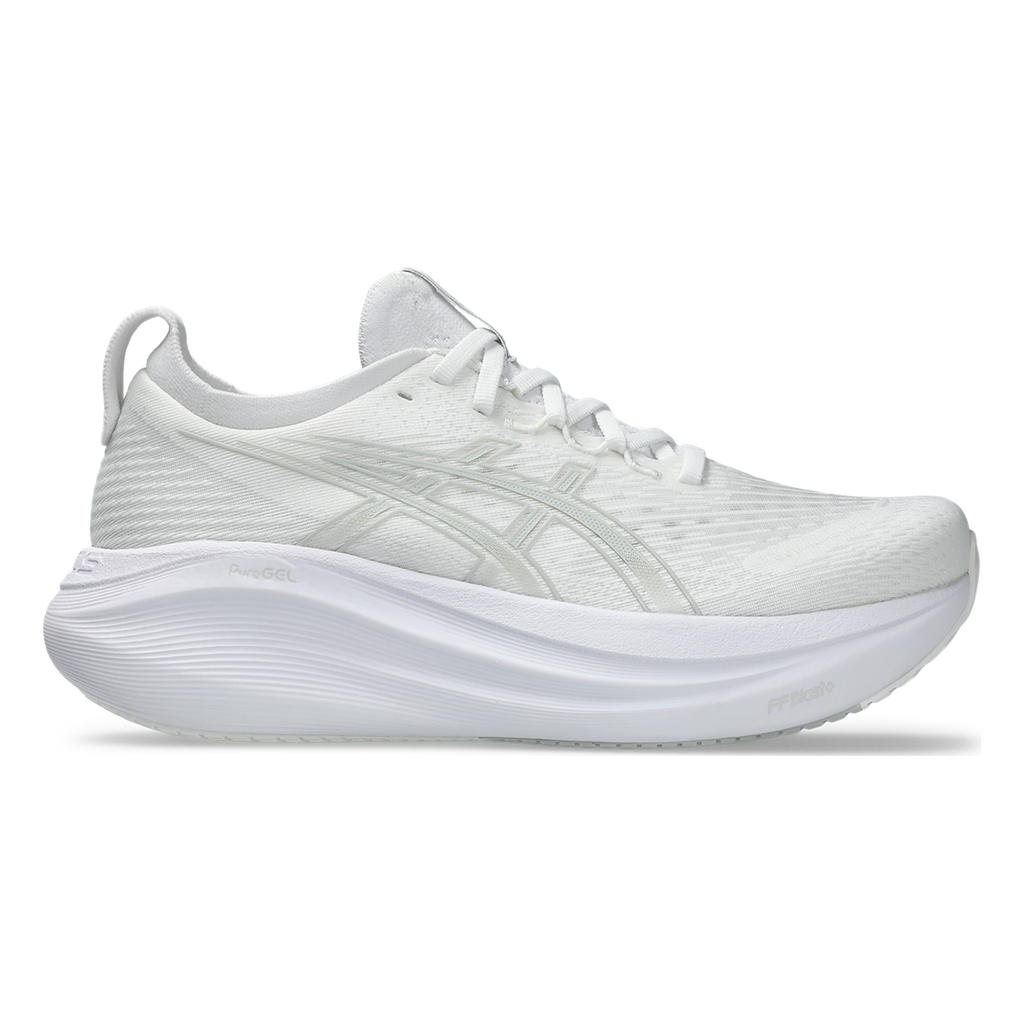 Asics Gel Nimbus 27 White - Glacier Grey — White - Glacier Grey — Size B — Width 5 — Front View