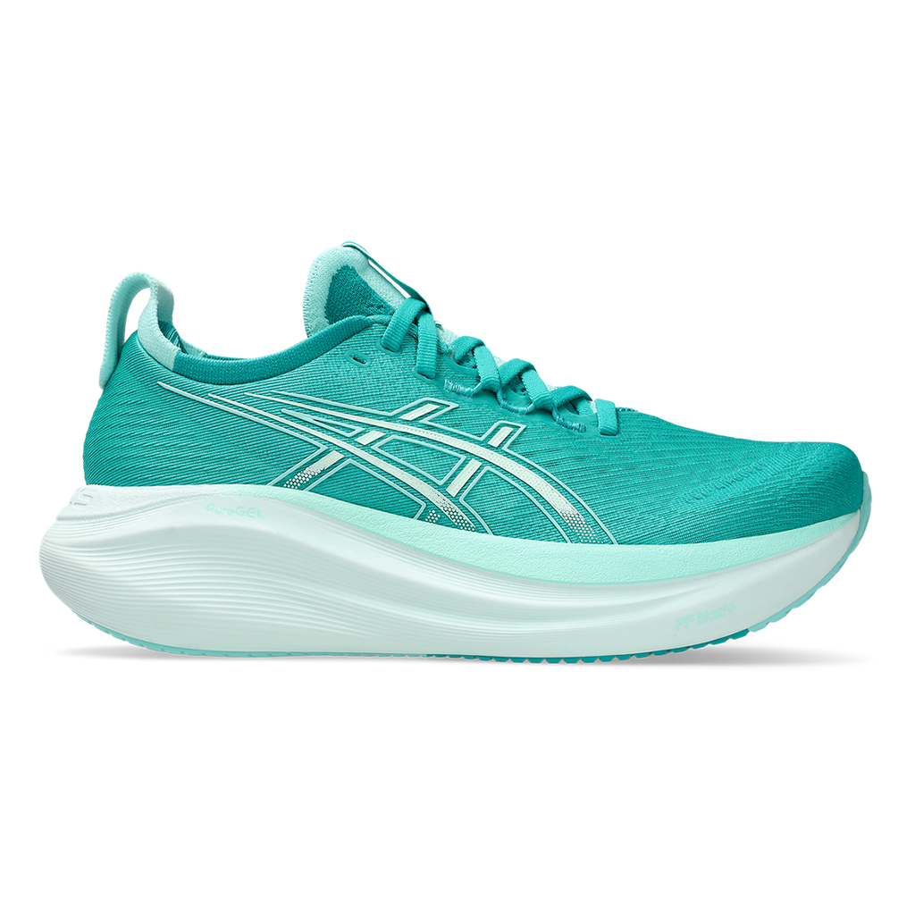 Asics Gel Nimbus 27 Wave Teal - Illuminate Mint — Wave Teal - Illuminate Mint — Size B — Width 5 — Front View