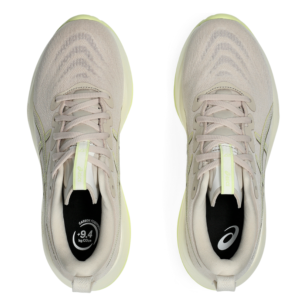 Asics Gel Cumulus 27 — Mineral Beige - Huddle Yellow — Size B — Width 5 — Back View