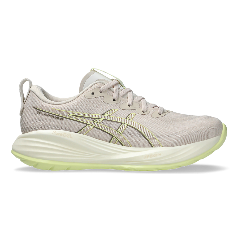 Asics Gel Cumulus 27 — Mineral Beige - Huddle Yellow — Size B — Width 5 — Front View