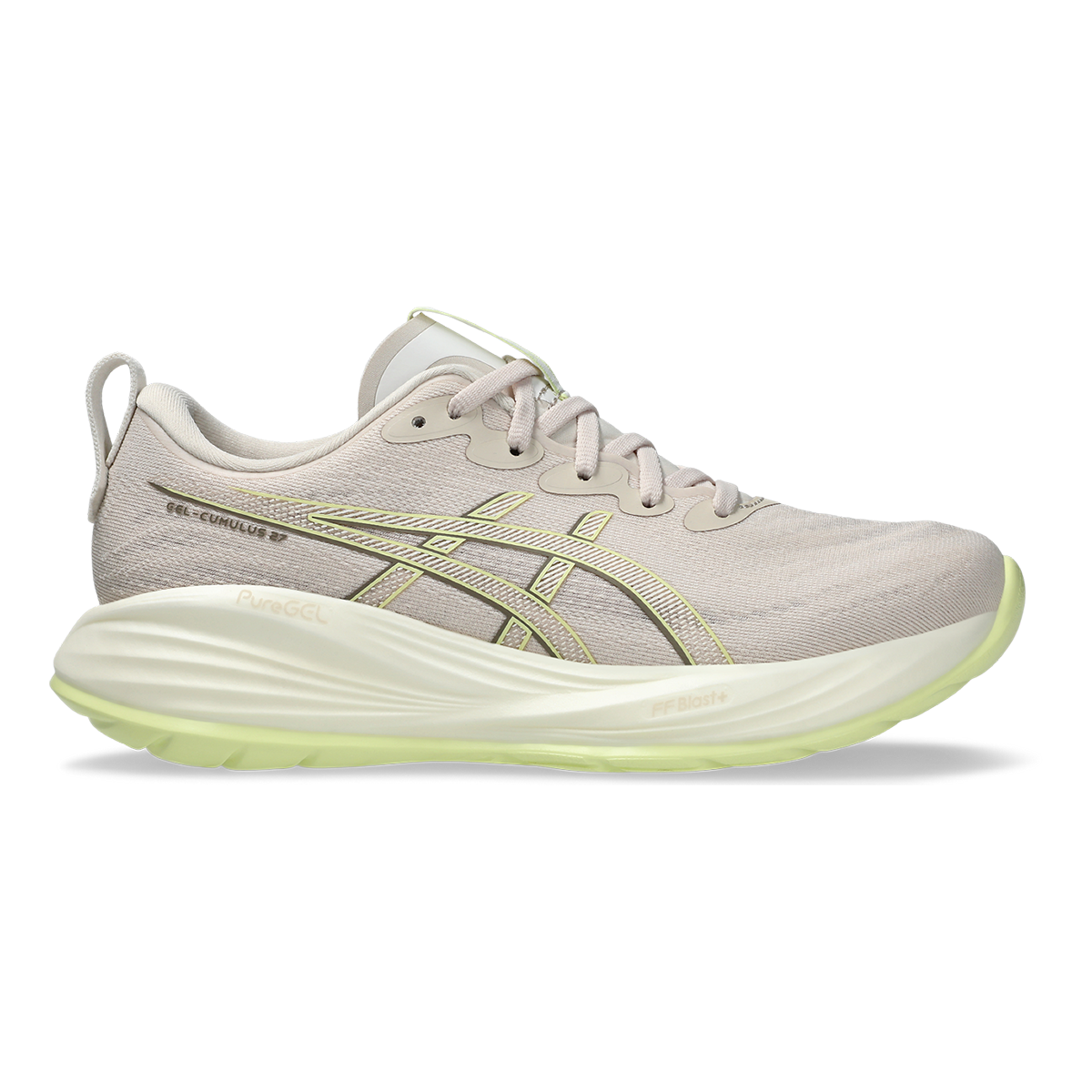 Asics Gel Cumulus 27 — Mineral Beige - Huddle Yellow — Size B — Width 5 — Front View