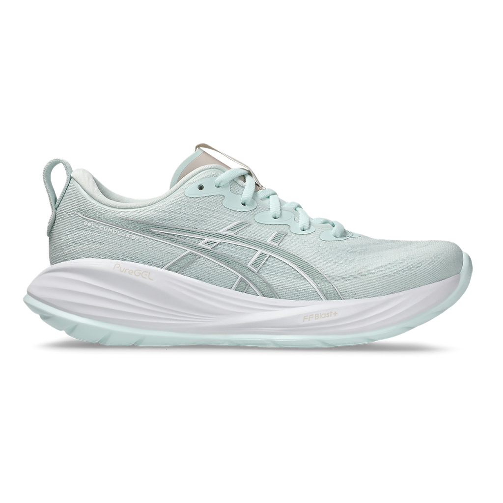 Asics Gel Cumulus 27 — Mineral Beige - Huddle Yellow — Size B — Width 5 — Detail View