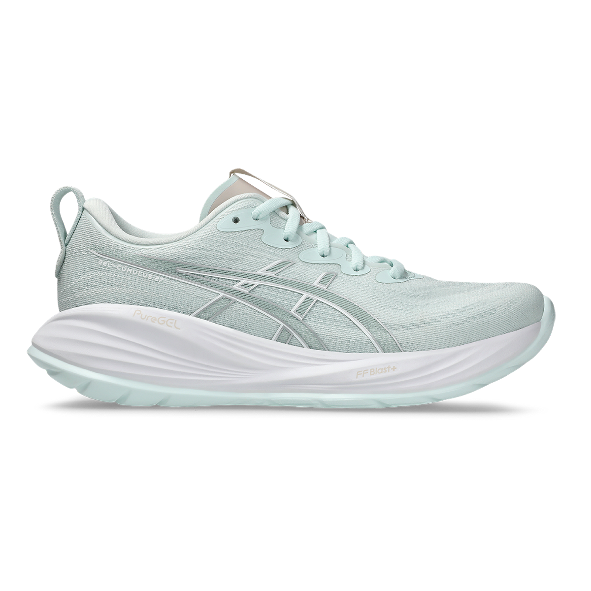 Asics Gel Cumulus 27 — Mineral Beige - Huddle Yellow — Size B — Width 5 — Detail View