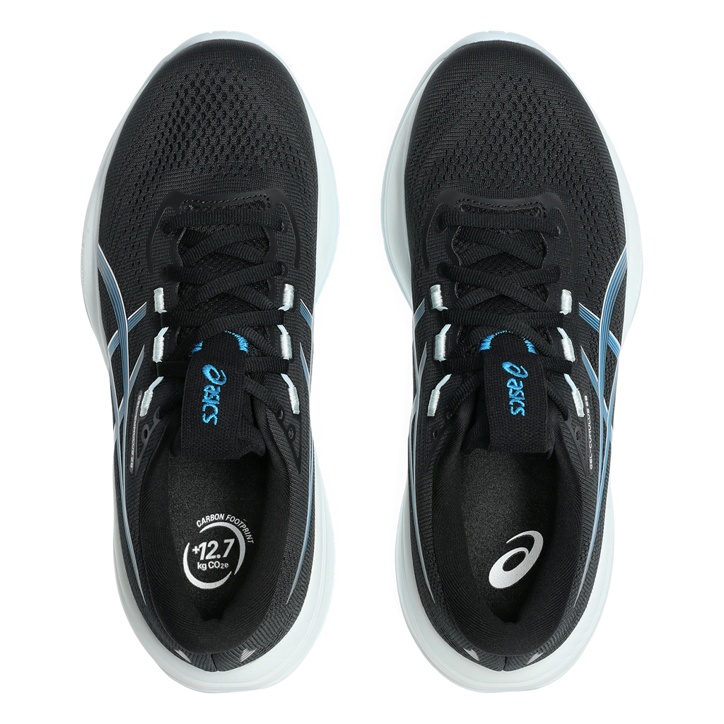 Asics Gel Cumulus 28 — Black - Aegean Blue — Size B — Width 5 — Back View