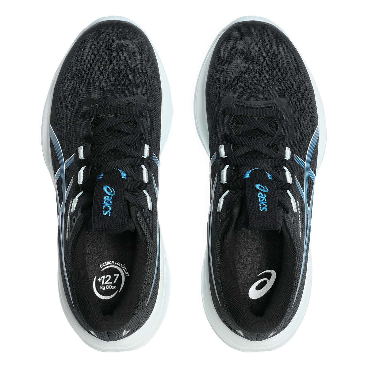 Asics Gel Cumulus 28 — Black - Aegean Blue — Size B — Width 5 — Back View