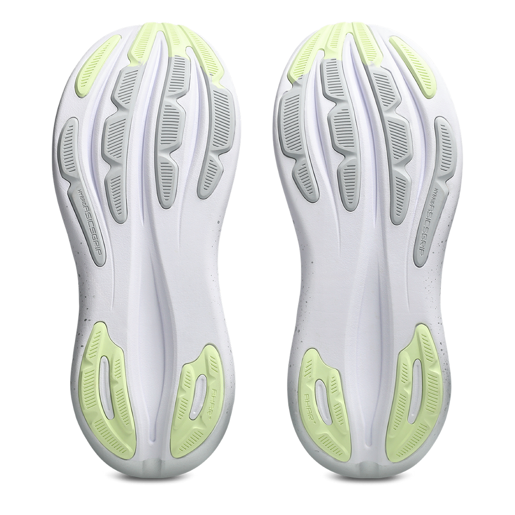 Asics Gel-Nimbus 28 Platinum — Platinum - Glow Green — Size B — Width 10 — Top View