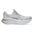 Asics Gel-Nimbus 28 Platinum — Platinum - Glow Green — Size B — Width 10 — Front View