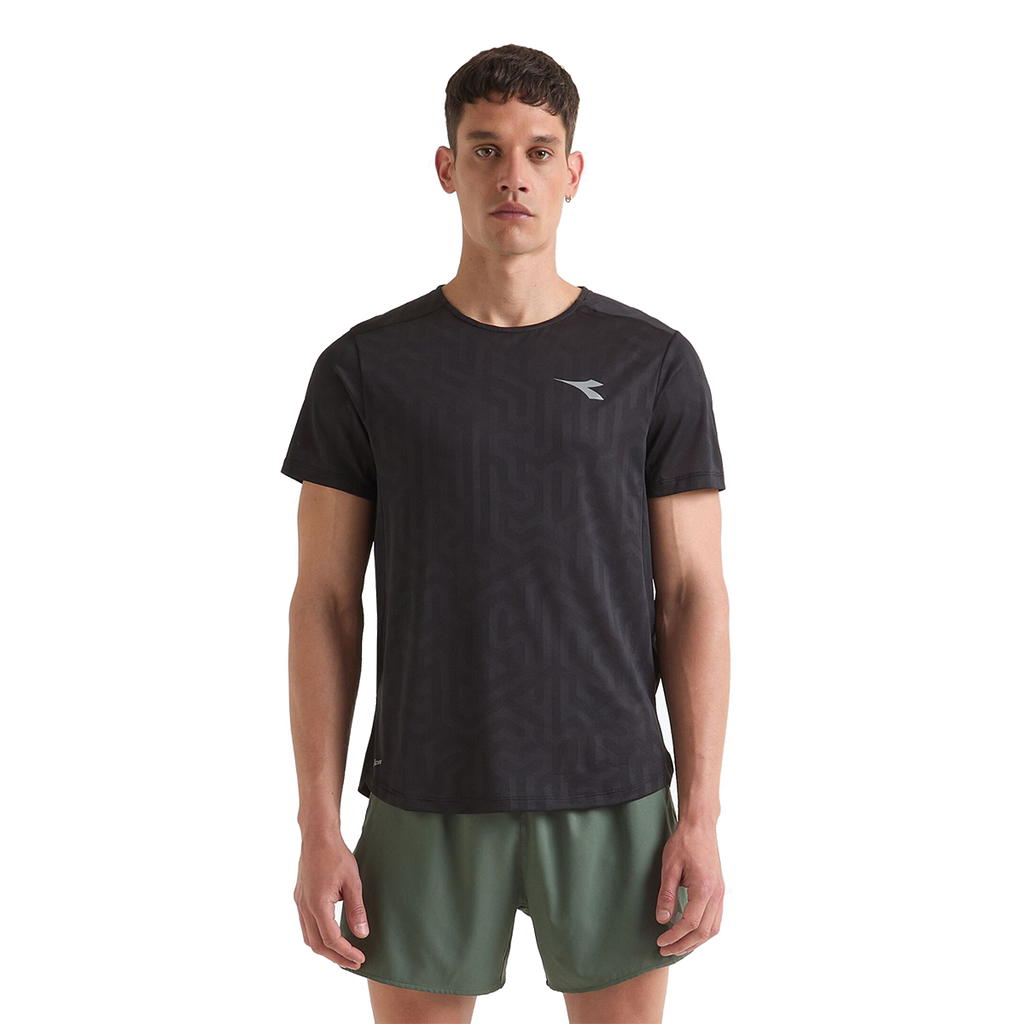 Diadora Super Light SS T-Shirt Black — Black — Size XSmall — Front View
