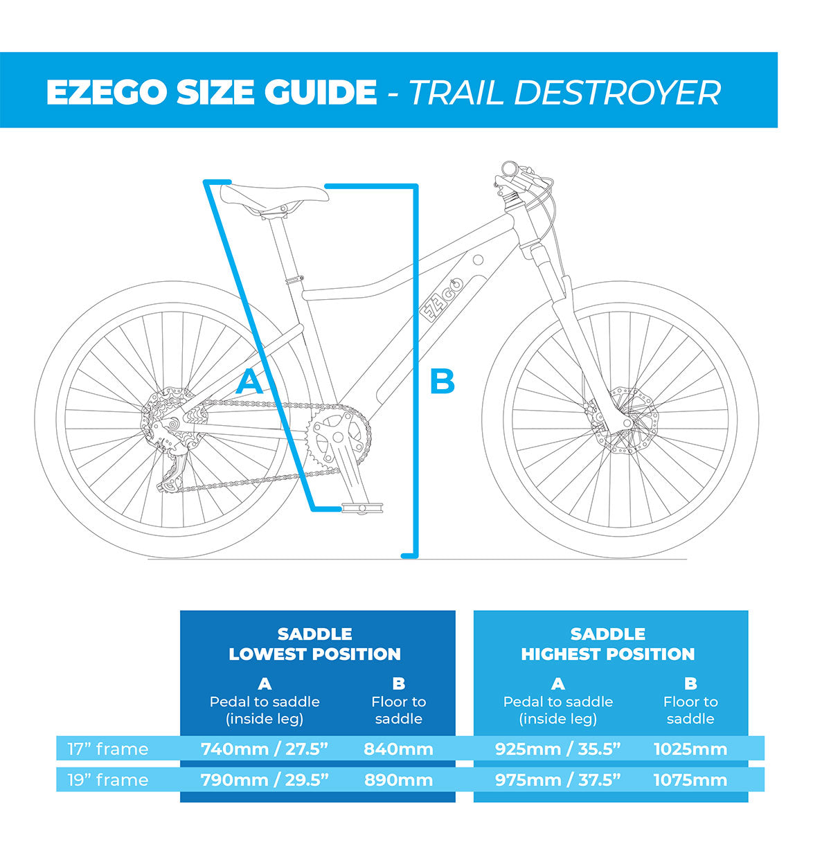 Ezego Trail Destroyer II Electric Mountain Bike - Ice Blue