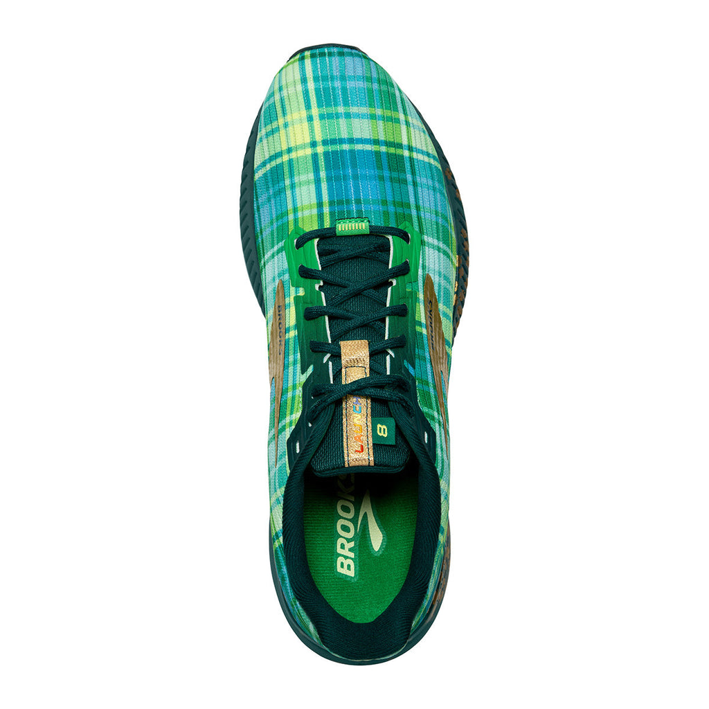 Brooks Launch 8 Run Lucky — Fern Green - Metallic Gold - Deep Teal — Size B — Width 10.5 — Back View
